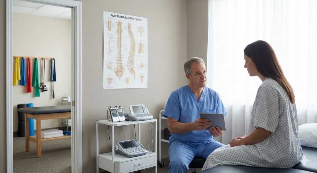 A patient being consulted at a pain management clinic Greenwood Village CO